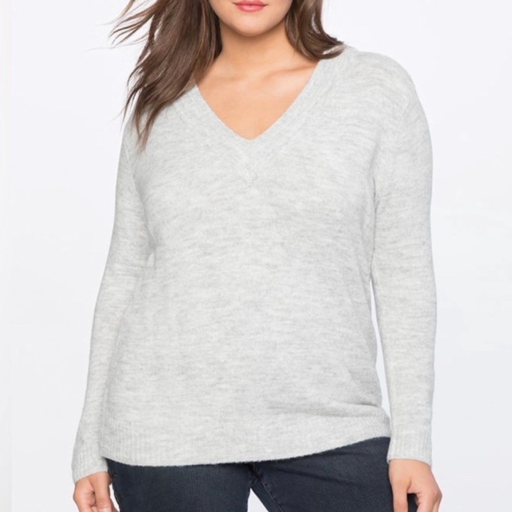 Eloquii Dramatic Rib V-Neck Sweater Grey 18/20